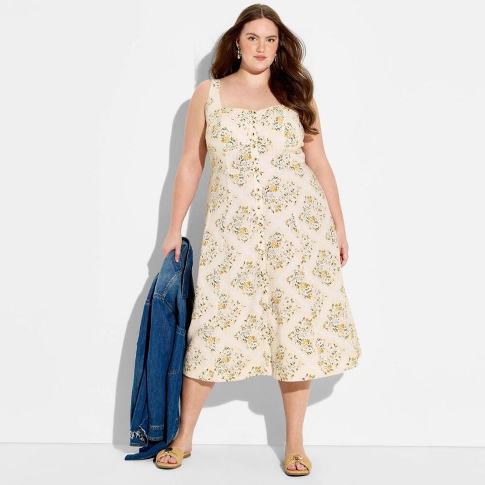 wild fable Yellow Floral Strapless Midi Dress